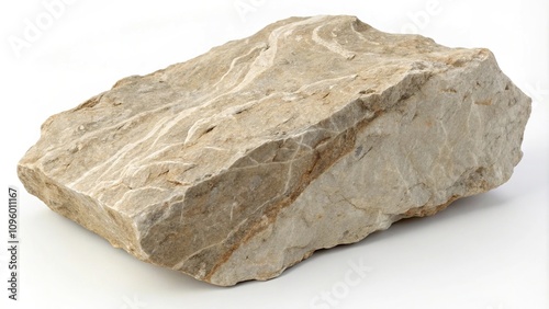 Close-up of chert rock on a white background with subtle striations, striations, texture, close-up, geology