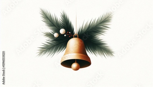 Retro illustration of Christmas Bell Watercolor