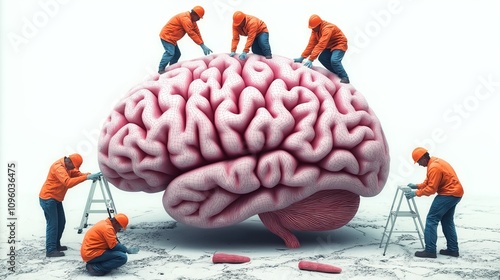 Brain Inspection by Workers, Mental Health Awareness Concept