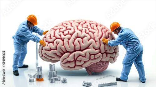 Brain Inspection by Workers, Mental Health Awareness Concept