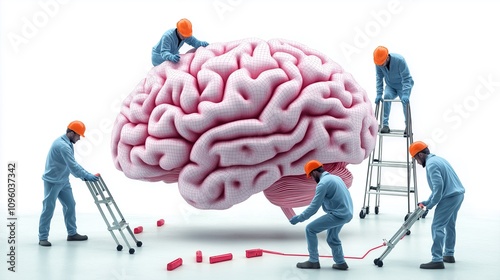 Brain Inspection by Workers, Mental Health Awareness Concept