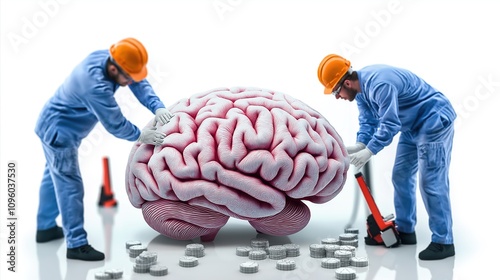 Brain Inspection by Workers, Mental Health Awareness Concept