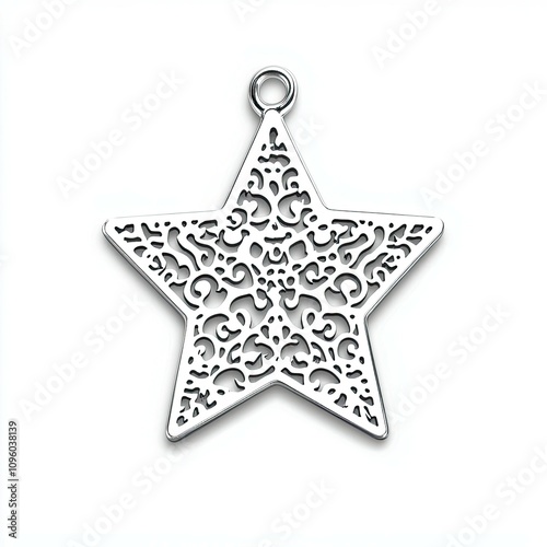 A silver star pendant with intricate patterns, perfect for jewelry design or as a decorative charm.