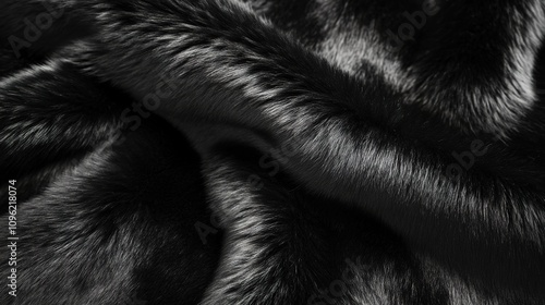  Black fur background, fur pattern, soft light and shadow