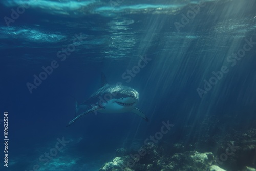 Great White Shark Underwater Profile A powerful great white shark