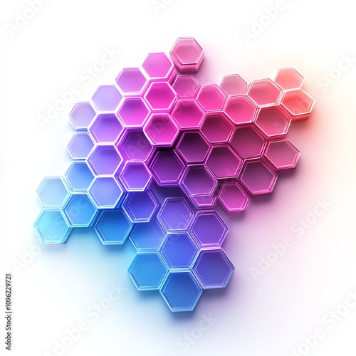 Colorful hexagonal pattern design with gradient shades on white background.