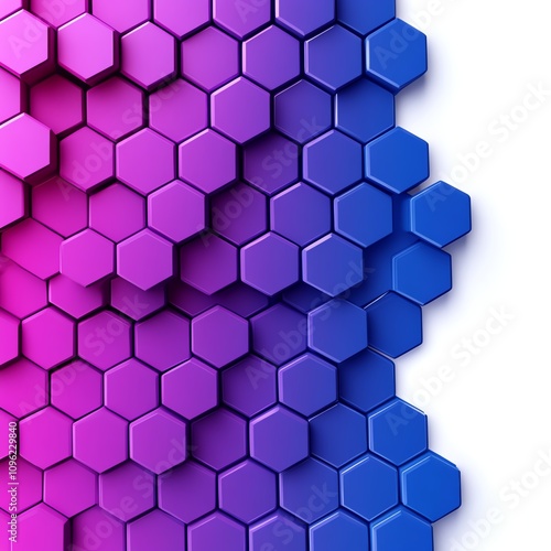 Colorful hexagonal pattern in shades of pink and blue, white isolate background.