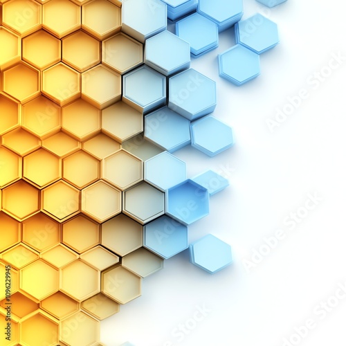 Colorful hexagonal patterns in gradient hues on white background.