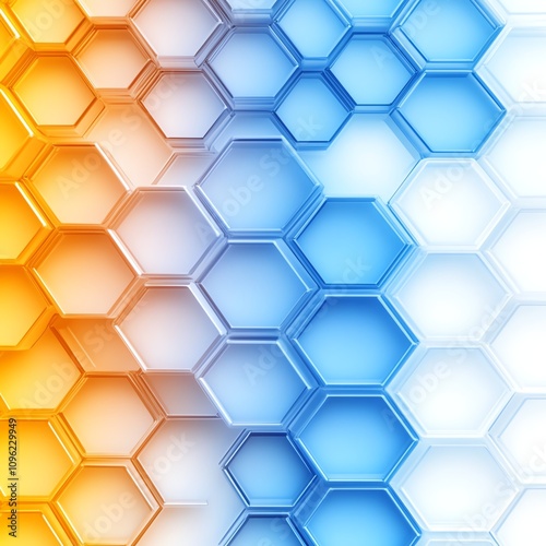 Abstract hexagonal background in orange and blue tones with a modern design.