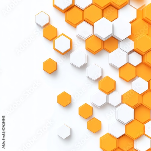 Colorful hexagonal patterns on a white background create a vibrant composition.