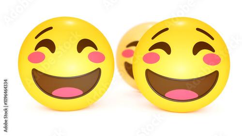 3D emoticon with a shy expression and blush, isolated on white, representing timidity or admiration