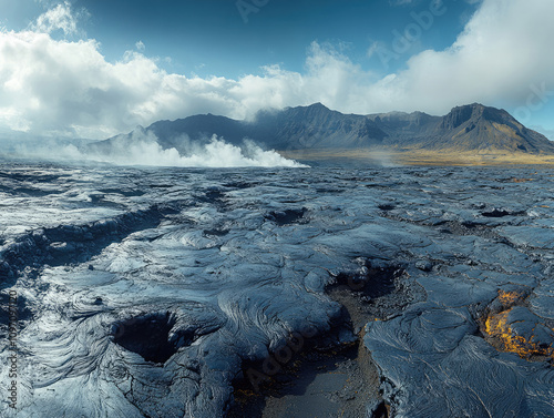 Volcanic Landscape with Steam Vents