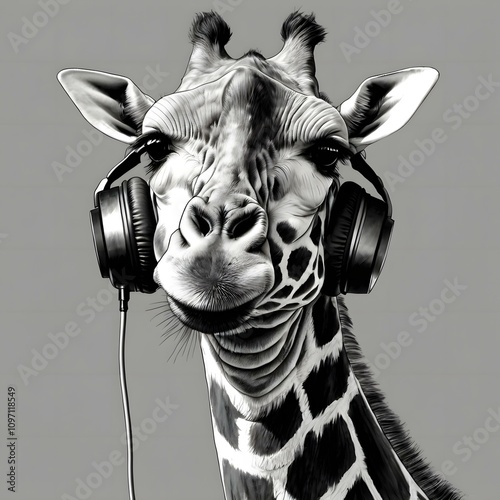 Quirky Giraffe with Headphones