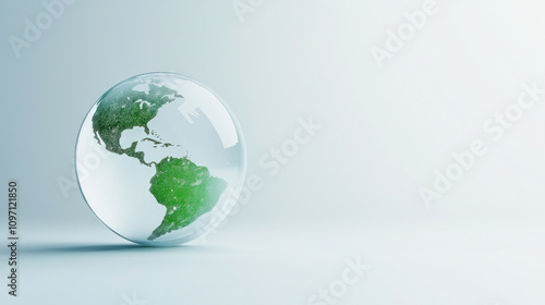 Glass marble globe showcasing the Americas with a green and clear design. Generative AI