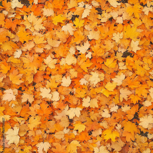 Orange fall leaves in park, autumn natural background