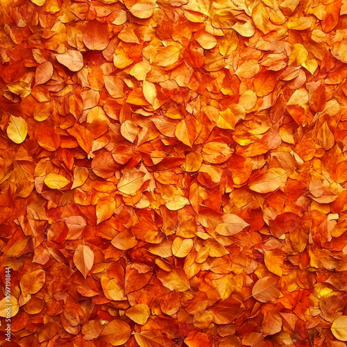 Orange fall leaves in park, autumn natural background