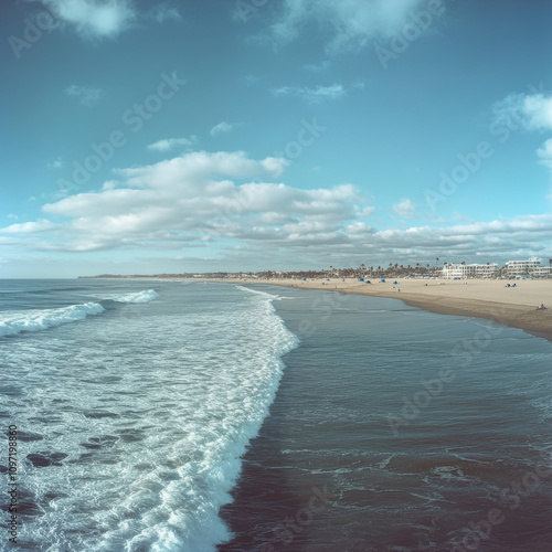 Panoramic View of Huntington Beach from the Pier, Orange County, California