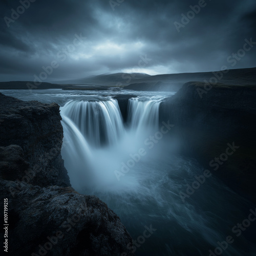 Stunning view of the Godafoss waterfall on Skjalfandafljot river. Location place Bardardalur, Northern Iceland, Europe. Popular tourist attraction. Photo wallpaper. Discovery the beauty of earth.