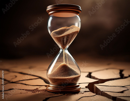 Depict a cracked hourglass with its sand forming multiple paths, symbolizing disrupted plans and flexibility