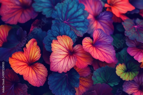 Detailed view of vibrant red Begonia cucullata or wax begonia an ornamental plant popular in gardens and pots for its colorful foliage