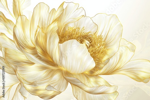 Elegant gold peony line art on white vector background Botanical design for decor wallpaper and banners