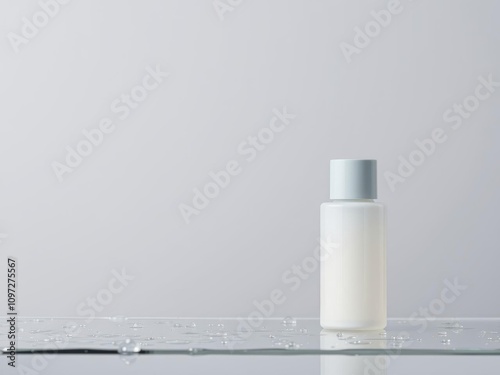 Wet glass surface with small droplets on a grey background, ideal for showcasing skin care moisturizing products, glass surface, refreshing