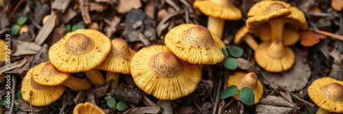 Wild golden chanterelle mushrooms growing in the lush forest of Sweden, chanterelle, organic