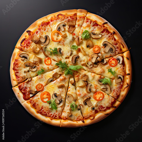 vegetable pizza on a black background