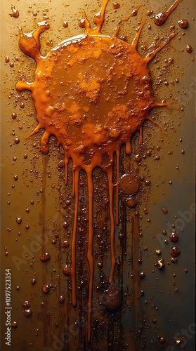 Vibrant Orange Liquid Dripping and Splattering on a Flat Surface