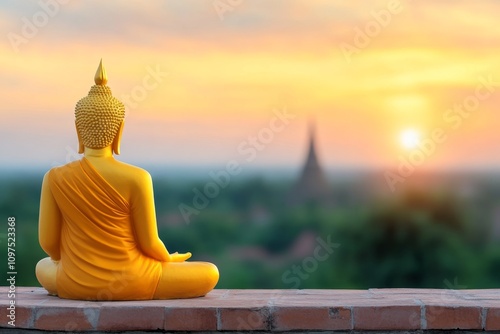 A colorful digital composition of Ayutthaya temples with Buddha statues highlighted against a dramatic evening sky