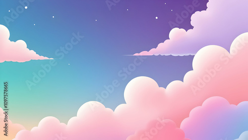 Abstract kawaii Cloudy Colorful Sky background. Soft gradient pastel Comic graphic. Concept for wedding card design or presentation