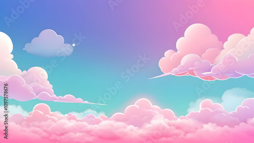 Abstract kawaii Cloudy Colorful Sky background. Soft gradient pastel Comic graphic. Concept for wedding card design or presentation