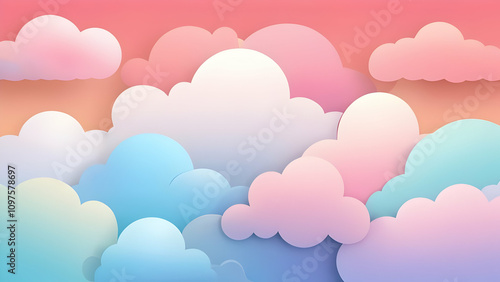 Abstract kawaii Cloudy Colorful Sky background. Soft gradient pastel Comic graphic. Concept for wedding card design or presentation