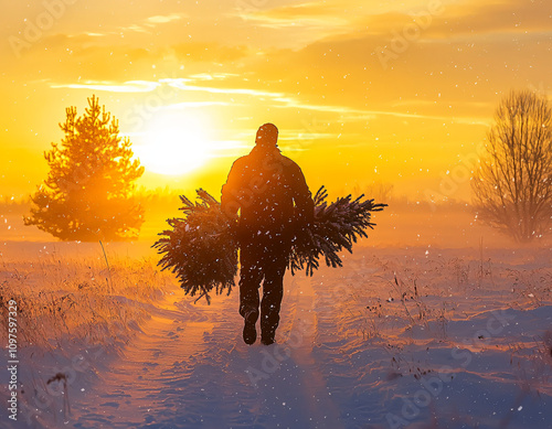 Winter Sunset, Christmas Tree