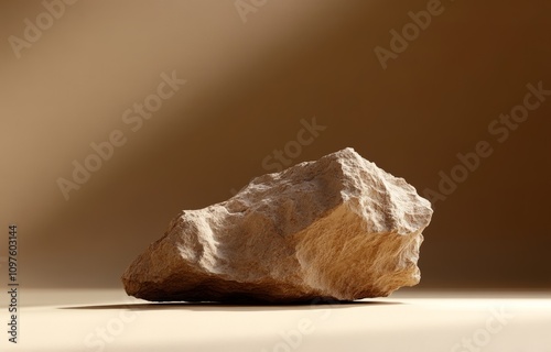 Stone Display Podium on Brown Background with Sunlight Shadow for Beauty Product Promotion