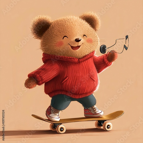 Bear playing skateborad