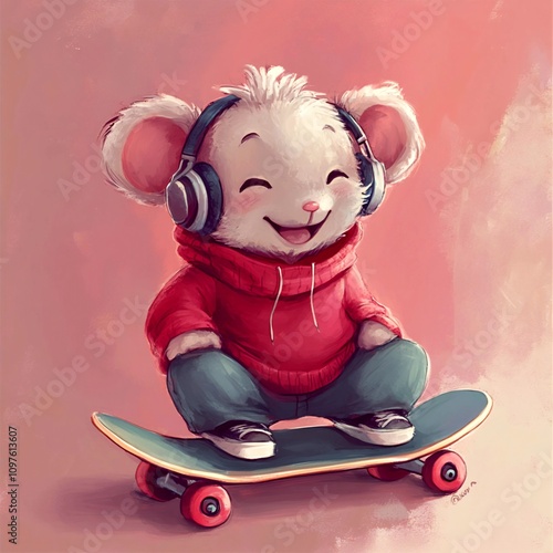 Mouse with skateboard