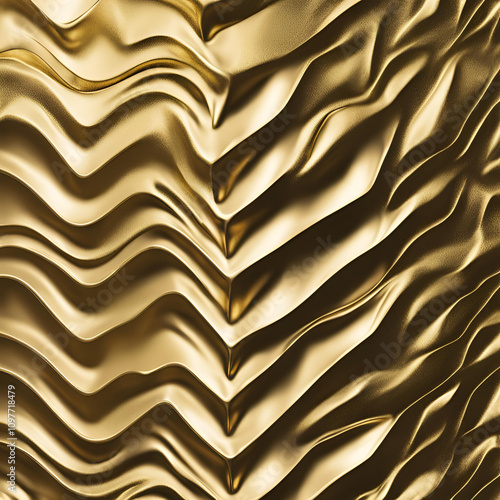 A luxurious gold metallic texture with wavy, reflective patterns, creating a dynamic and elegant design ideal for backgrounds, branding, or decorative projects.