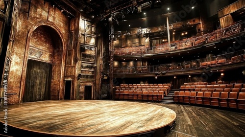 Magnificent theater stage for contemporary production of Shakespearean play - dramatic and captivating setting for modern adaptation.