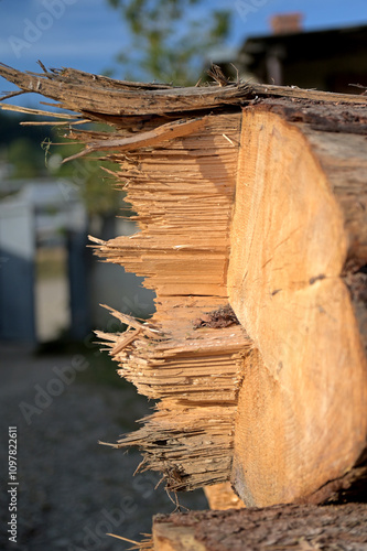 Sawed off a large tree in the forest