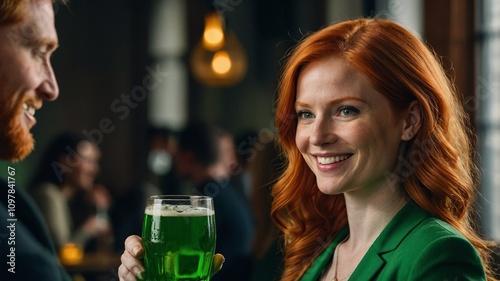 Green beer in a glass, St. Patrick's Day, Irish pub