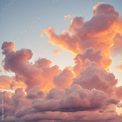 Picturesque sunset clouds in warm hues of orange, pink, and gold. Ideal for nature, landscape, and dramatic sky designs.