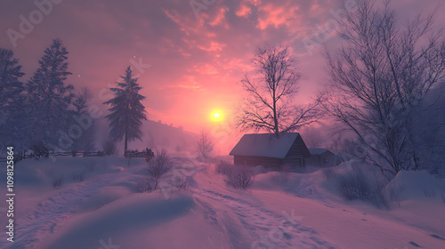  Christmas morning sunrise over a snow-covered landscape, magical and serene 