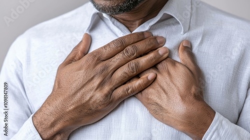 Person Clutching Chest in Close-Up Perspective