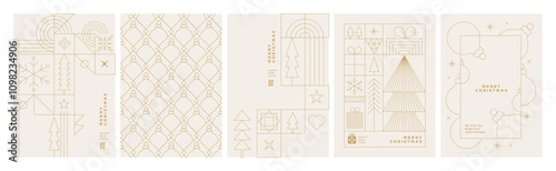 Set of illustrations on the theme of Christmas and New Year. Vector line concepts for greeting card, party invitation card, website banner, social media banner, marketing material.