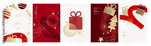 Christmas and New Year Cards Collection. Modern abstract vector illustrations for greeting card, party invitation card, website banner, social media banner, marketing material.