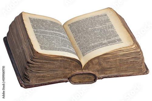 an open vintage book with yellowed pages and detailed text