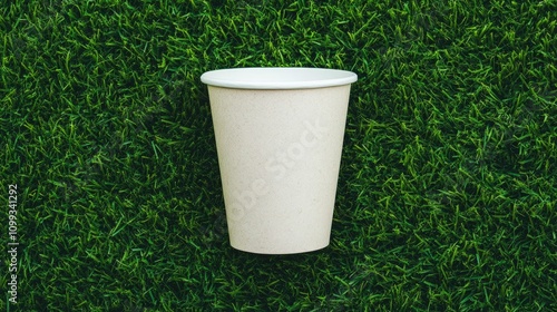 Biodegradable Cup Placed on Fresh Green Grass Symbolizing Eco Friendly Living and Sustainable Environmental Choices