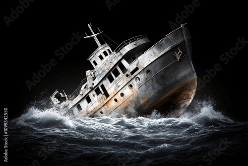 A dramatic visualization of recession exposure, with a sinking ship analogy amidst stormy seas