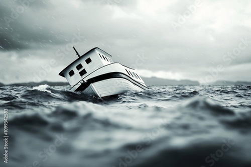 A dramatic visualization of recession exposure, with a sinking ship analogy amidst stormy seas